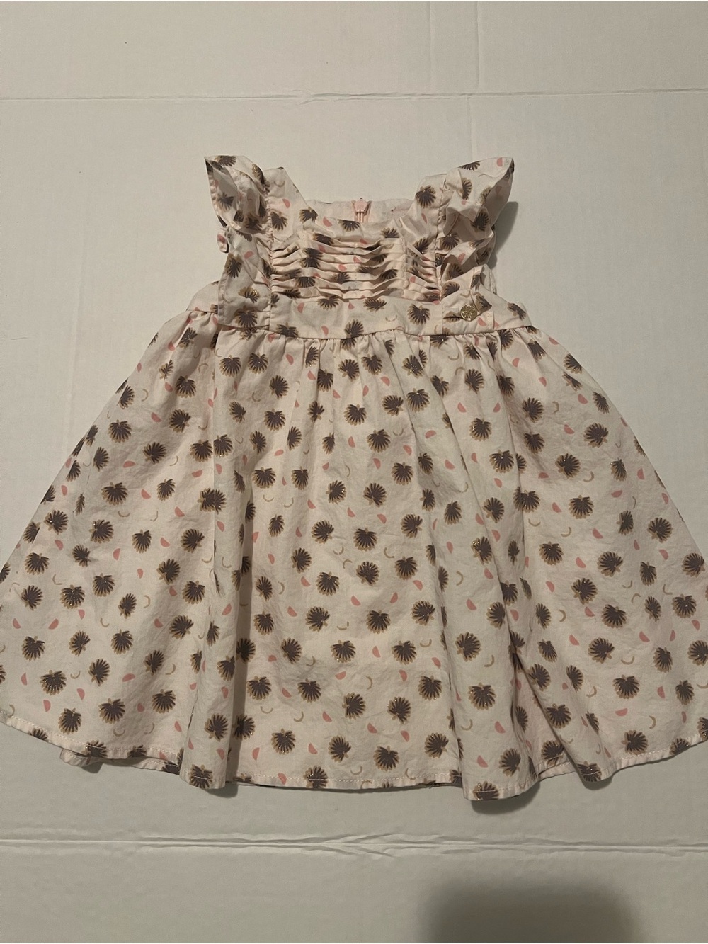 Cream Floral Print Ruffled Sleeveless Kids Dress